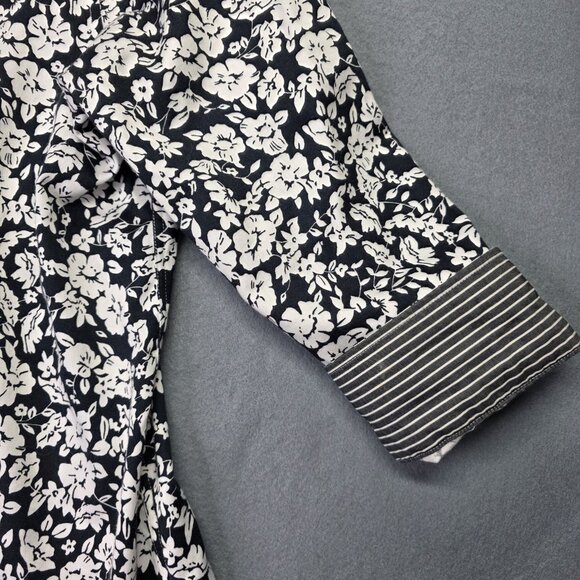 Chaps Shirt Womens Large Navy Blue White Floral Print No Iron Cotton Button Down - Picture 5 of 11